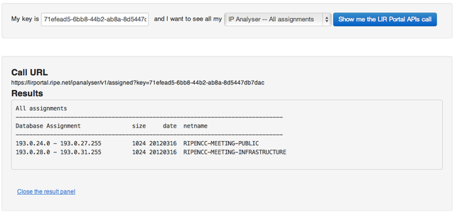 LIR Portal API Call Sample