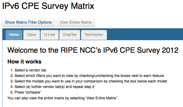 IPv6 CPE Survey - Front Page