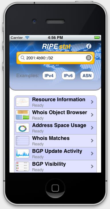 RIPEstat iPhone overview