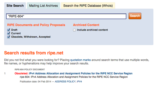 RIPE Document search status