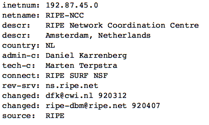 RIPE Databae Network Object