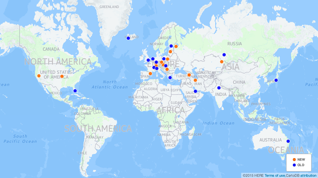 K-root locations as of November 2015