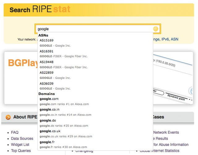 RIPEstat keyword search