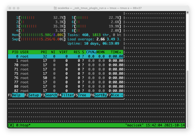 tmux with smaller client connected