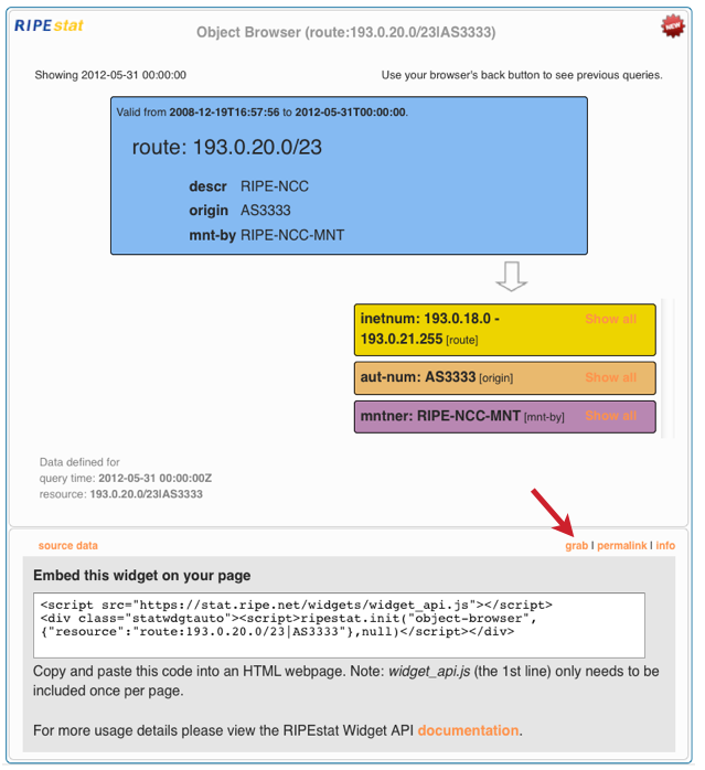 RIPEstat widget grab expanded (Object Browser)